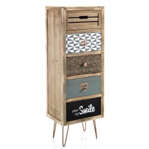 Cabinet din lemn de brad, cu 5 sertare Kijo-C Multicolour, l40xA30xH103,5 cm