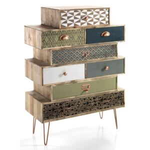 Cabinet din lemn de brad, cu 8 sertare Kijo-C Multicolour, l75xA34xH80,5 cm