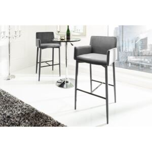 Scaun de bar gri (H-102cm) din catifea Bar Chair Milano Velvet Grey | INVICTA INTERIOR