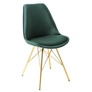 Scaun verde din catifea cu picioare metalice Scandinavia Chair Retro Dark Green Gold | INVICTA INTERIOR