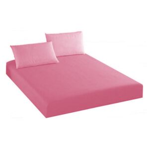 Husa pentru pat cu elastic + 2 Huse perna, Bumbac, Roz, B1149