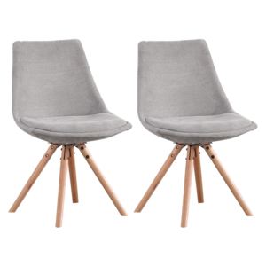 Set 2 scaune tapitate cu stofa si cu picioare de lemn, Leah Grey, l47xA54xH80 cm
