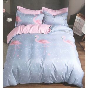 Lenjerie pentru pat 1 Persoana, Bumbac Satinat, Bleu, Flamingo, C1763