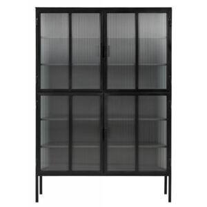 Cabinet din Metal Negru si Sticla - Metal Negru Lungime (130 cm) x Latime (35 cm) x Inaltime (185 cm)
