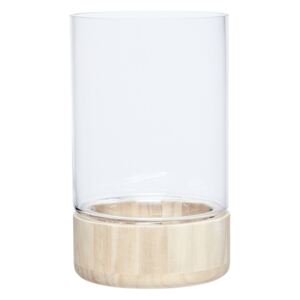 Felinar cu Baza de Lemn - Sticla Transparent L-inaltime(27cm) x diametru(16cm)