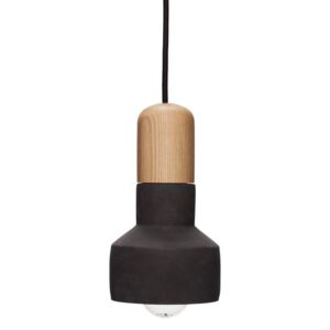 Lampa Suspendata din Beton Negru si Lemn - Lemn Negru dia. 12 x h20cm