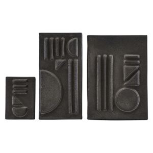 Set Forme Geometrice in Relief Negru STAINED - Ceramica Negru L(29.5x21x3cm) M(29.5x15x3cm) S(15x10 5x3cm)