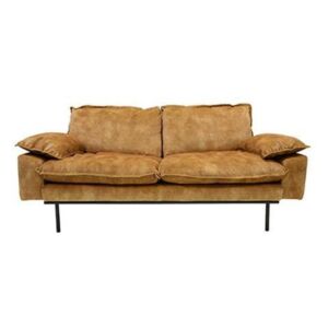 Sofa Retro din Catifea cu Doua Locuri si Picioare Metalice Negre - Catifea Mustar Diametru (175 cm x 88 cm x 95 cm)