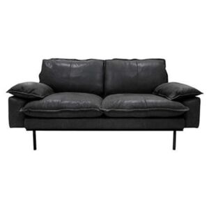 Sofa Retro din Piele cu Doua Locuri si Picioare Metalice Negre - piele Negru Diametru (175 cm x 83 cm x 95 cm)