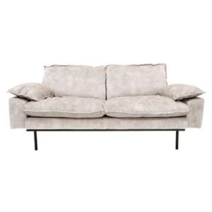 Sofa Retro din Catifea cu Doua Locuri si Picioare Metalice Negre - Catifea Crem Diametru (175 cm x 88 cm x 95 cm)
