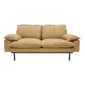 Sofa Retro din Piele cu Doua Locuri si Picioare Metalice Negre - Piele Mustar Diametru ( 175 cm x 83 cm x 95 cm)