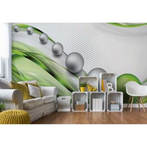 Fototapet - Modern Abstract 3D Design Silver And Green Vliesová tapeta - 250x104 cm