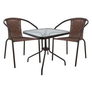 Set scaune și masa din metal/rachita DALLAS, Maro/Negru, 3 piese, Scaune+ masa, Stil modern, Terasa