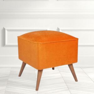 Taburet portocaliu KARLA, Stofa catifelata, 41x41x44 cm, Stil modern, Living/Dormitor/Birou