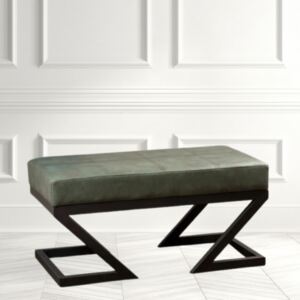Taburet Verde AMINA, Piele ecologica/Metal, 92x46x44 cm, Stil modern, Living/Dormitor/Birou