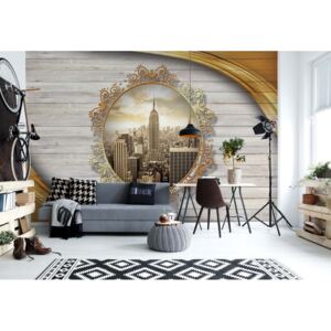 Fototapet - Wood Texture View Of New York City Vliesová tapeta - 254x184 cm