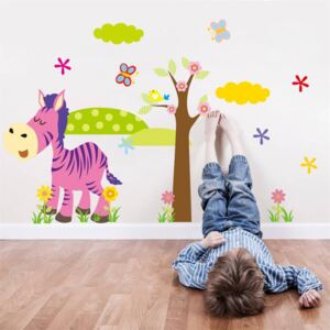 Autocolant de perete "Zebră colorată cu copac" 46x36 cm