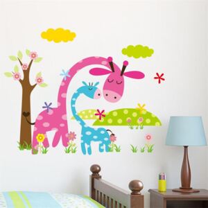 Autocolant de perete "Girafe colorate cu copac" 45x35 cm