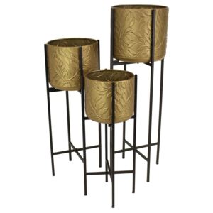 Set 3 suporturi pentru plante din metal 28x28x80 cm aurii