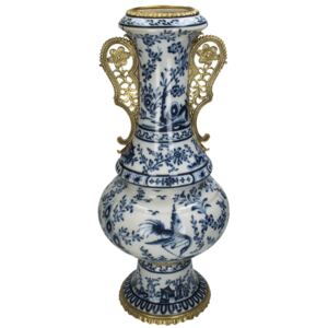 Vaza din ceramica alb/albastru 24x24x50 cm