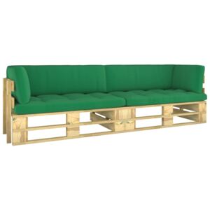 Canapea din paleți 2 locuri cu perne, lemn verde de pin tratat