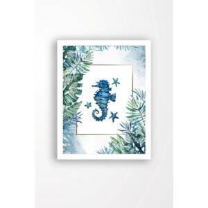 Tablou pe pânză în ramă albă Tablo Center Blue Seahorse, 29 x 24 cm