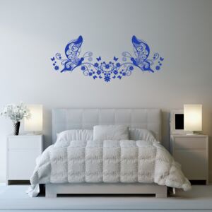 GLIX Flower Butterflies - autocolant de perete Albastru 120 x 50 cm
