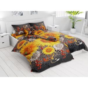 Lenjerie de pat din bumbac din 7 piese Floarea-soarelui neagră