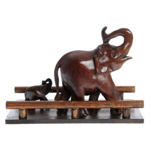 Statueta lemn, elefanti pe pod