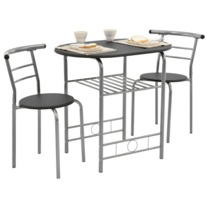 Set Bistro - masa cu 2 scaune - fier - MDF - negru / argintiu