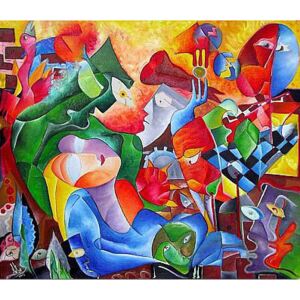 Tablou peisaj modern abstract "Iubire Misterioasa", 140x120cm, pictat manual de DOBOS
