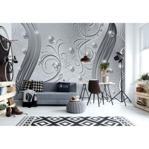 Fototapet GLIX - Luxury Silver Swirl Pattern + adeziv GRATUIT Tapet nețesute - 416x254 cm