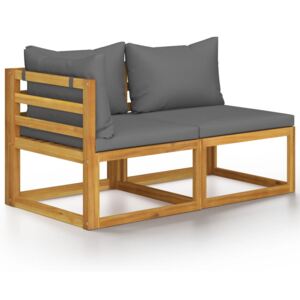 Set canapea 2 piese cu perne gri închis, lemn masiv de acacia