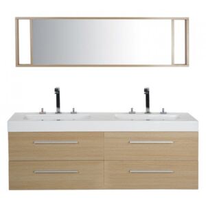Mobilier pentru baie Malaga cu oglindă, MDF, natural