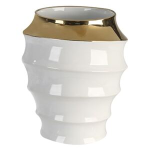Vaza Wave alb auriu, ceramica, inaltime 20 cm