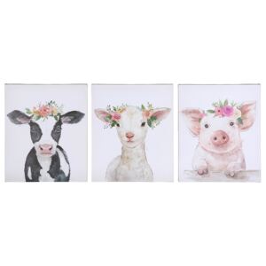 Set 3 tablouri Cow, Lamb, Pig, panza, multicolor, 25x30 cm