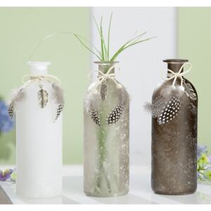 Set 3 vaze Pennino, sticla, gri alb, 7.5x7.5x20 cm