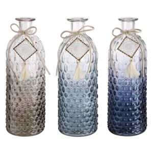 Set 3 vaze Livorno, sticla, albastru gri, 20x7 cm