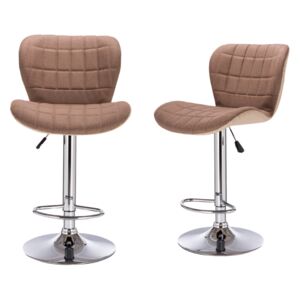 Set 2 scaune de bar Lola, piele ecologica+textil, brun/crem