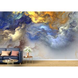 Tapet Premium Canvas - Pictura abstracta cu nuante de albastru si galben