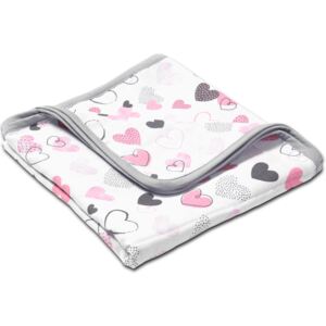 Paturica dubla de muselina XXL 120x120 cm Kidizi Pink Hearts, 100% bumbac