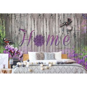 Fototapet - Vintage Wood Planks Design Lavender "Home" Vliesová tapeta - 254x184 cm