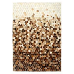 Covor piele cu păr natural, mozaic, maro/alb, 160x230 cm