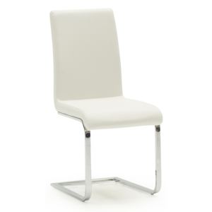 Set 2 scaune tapitate cu piele ecologica, cu picioare metalice Hue White, l40xA50xH95 cm
