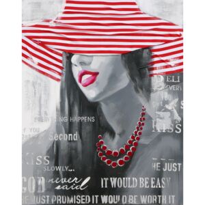 Falc Mână imagine pictat - Woman in red hat 2, 80x100 cm