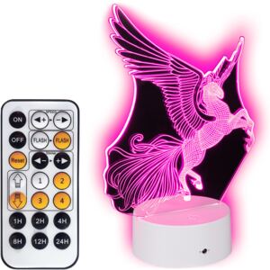Lampa de veghe 3D LED cu telecomanda Unicorn cu aripi, 7 culori, 23cm
