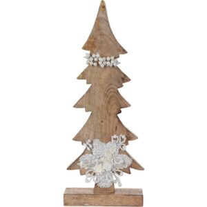 Decoratiune Excellent Houseware Xmas Tree Beige, lemn de mango, 17x5,8x43 cm, alb, bej