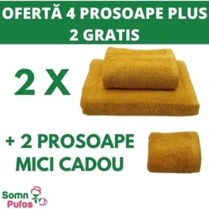 Oferta Speciala: Set 4 Prosoape Galbene Royal 100% Bumbac + 2 Prosoape Cadou