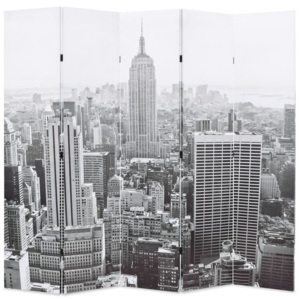 Paravan cameră pliabil, 200x180 cm, New York pe zi, alb/negru
