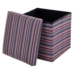 [en.casa]® Puff - scaun rabatabil Marime M - MDF/poliester, 30 x 30 cm, tricot colorat nuante mov, cu compartiment pentru depozitare